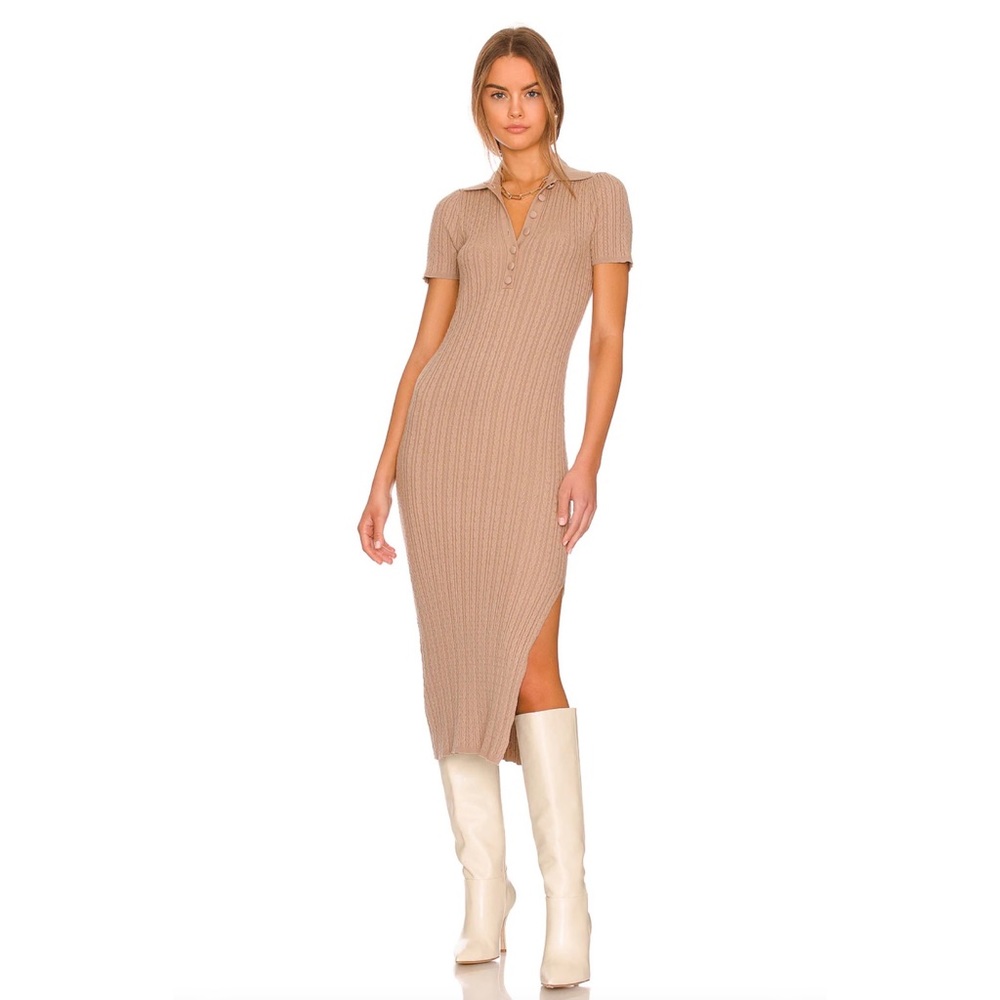Revolve Triniti Midi Dress in Taupe